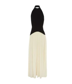 The Soglio Halter Dress in Ecru and Noir