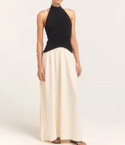 The Soglio Halter Dress in Ecru and Noir