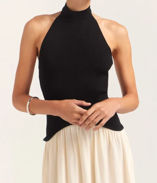 The Soglio Halter Dress in Ecru and Noir