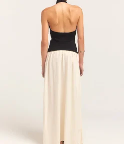 The Soglio Halter Dress in Ecru and Noir