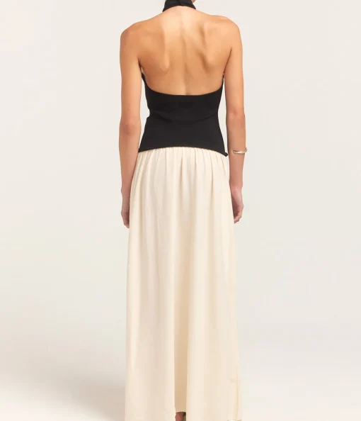 The Soglio Halter Dress in Ecru and Noir