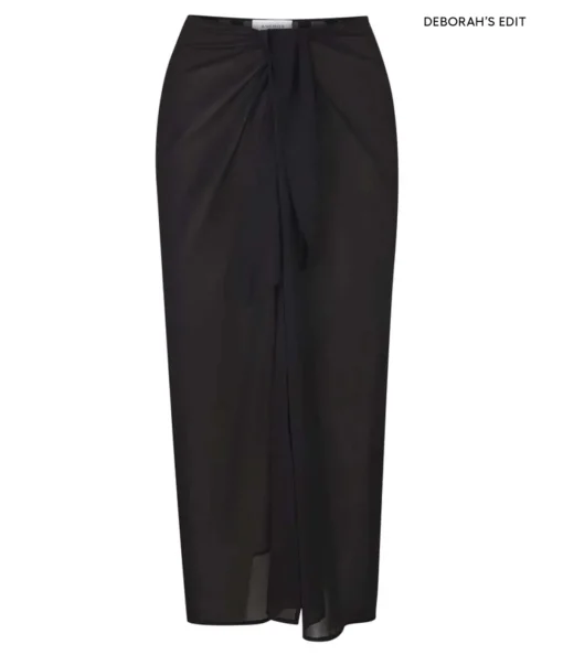 The Wrap Chiffon Midi Skirt Cover Up in Black