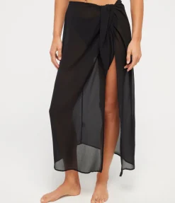 The Wrap Chiffon Midi Skirt Cover Up in Black