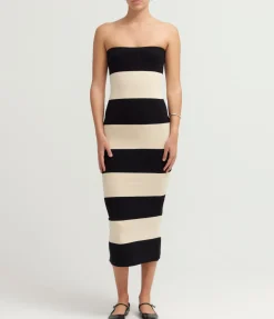 Theo Strapless Dress in Black and Bone