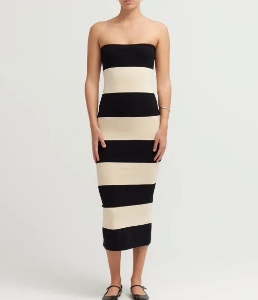 Theo Strapless Dress in Black and Bone