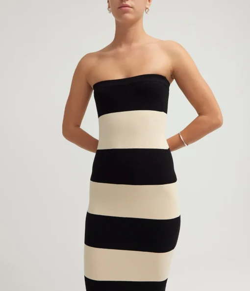 Theo Strapless Dress in Black and Bone
