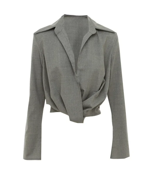 Twist Front Blouse in Grey